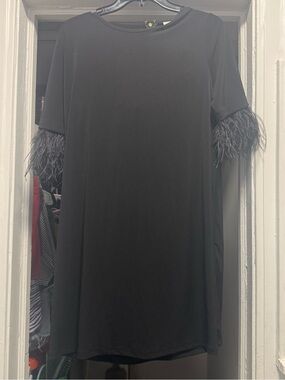 Michael Kors “little black dress” with fun feathery frills!- large *NWT*